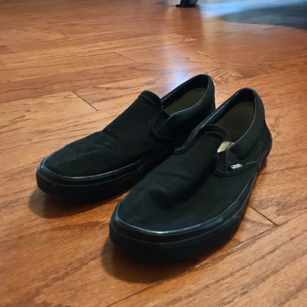All Black Slip on Vans | Men 9.5 | Women 11.0
